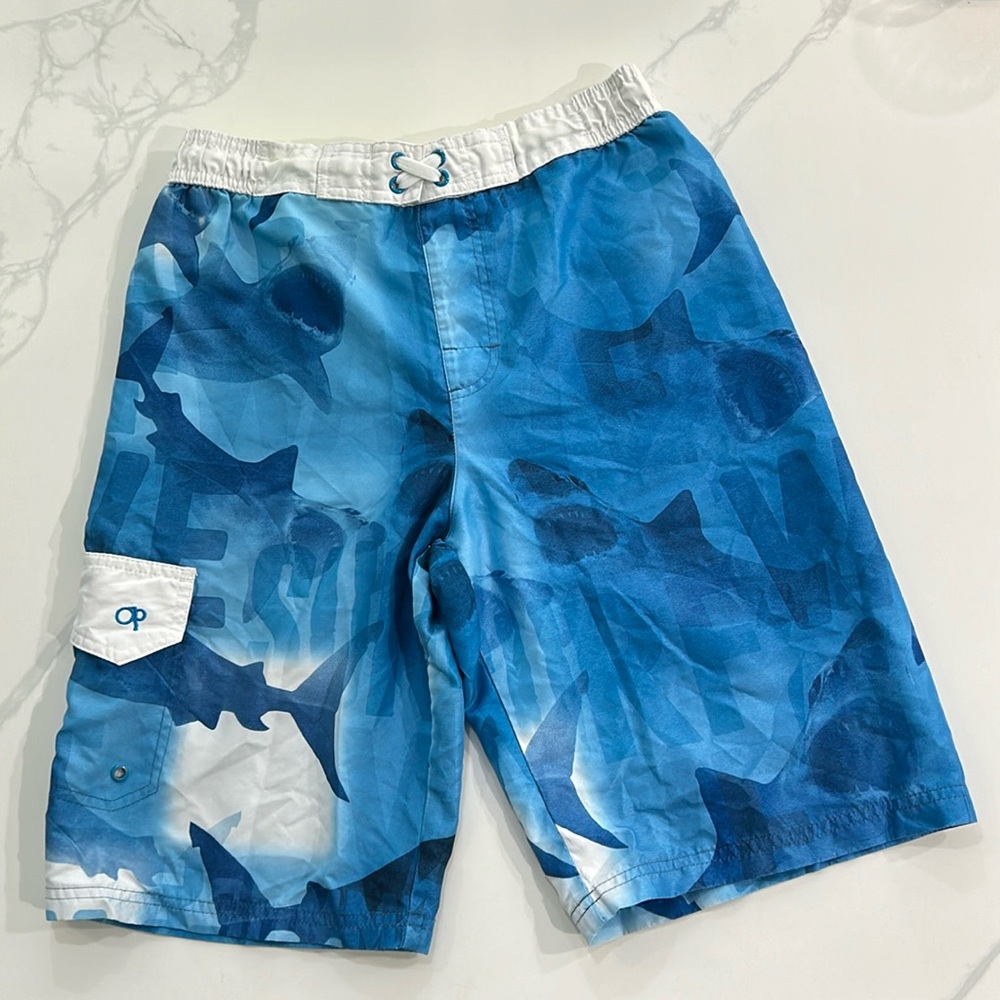 OP Boys Shark Print Mesh Lined Swim Trunks - XL